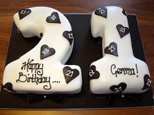 Black and white numbers 21 cake