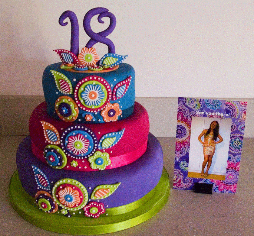 Flowery Colourful 18th Birthday Cake